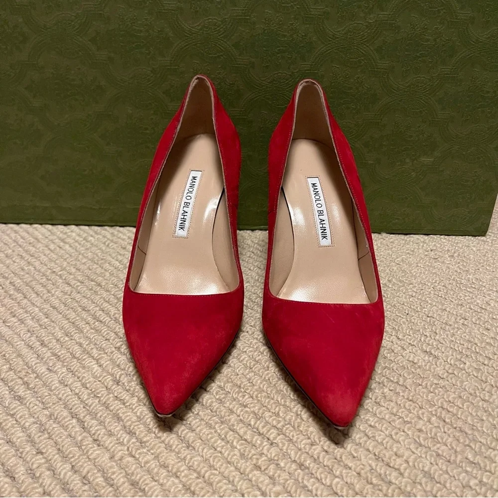 Manolo Blahnik Red BB Pointed Toe Stiletto Pumps - Picture 4 of 4
